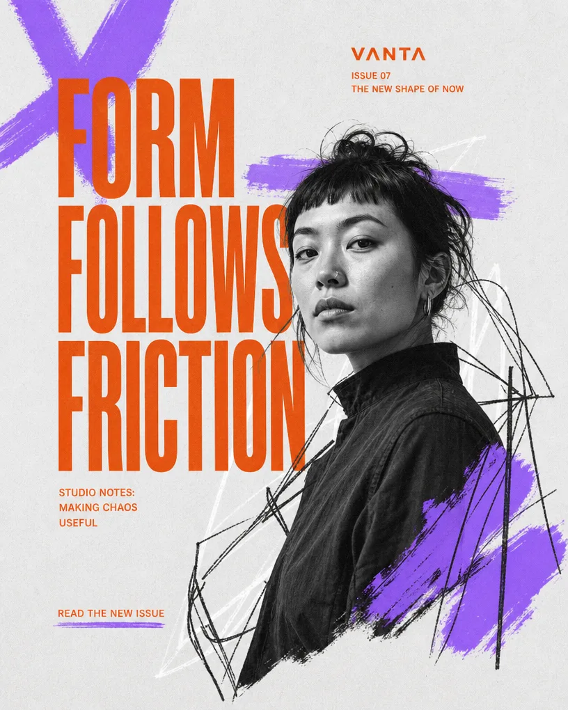 Magazine cover with bold orange typography and a portrait