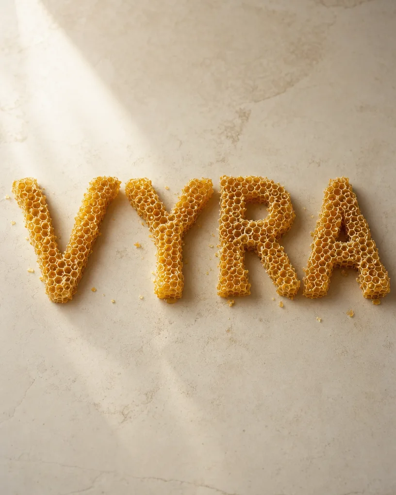A short word spelled in honeycomb texture on marble