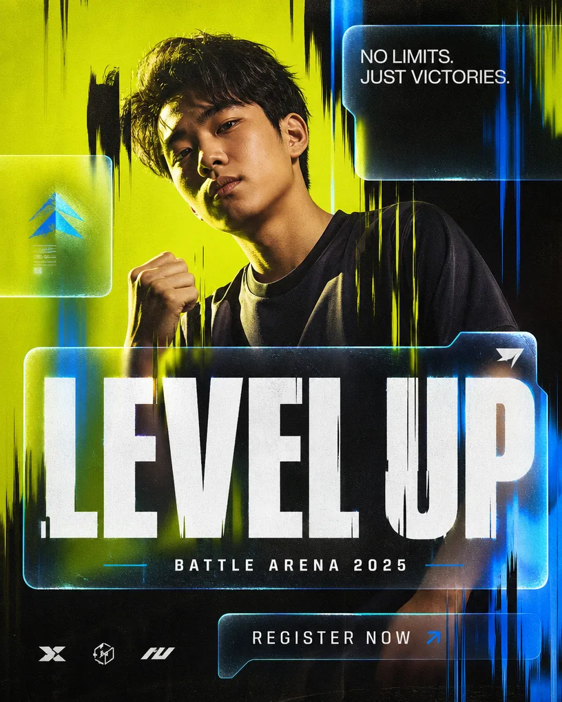 Esports tournament poster in neon green and blue