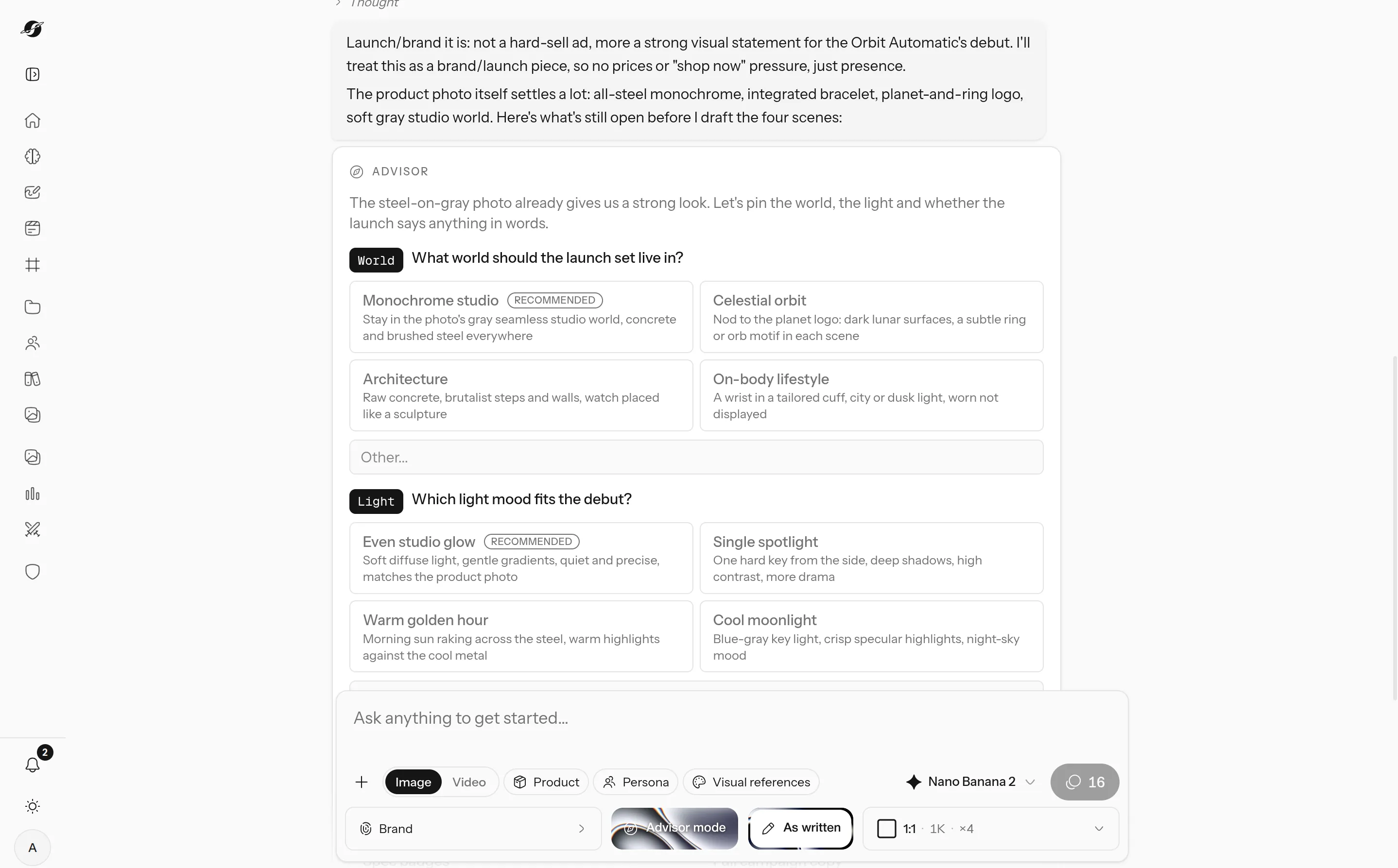 Sanry Advisor mode: a few quick questions, then a proposed plan